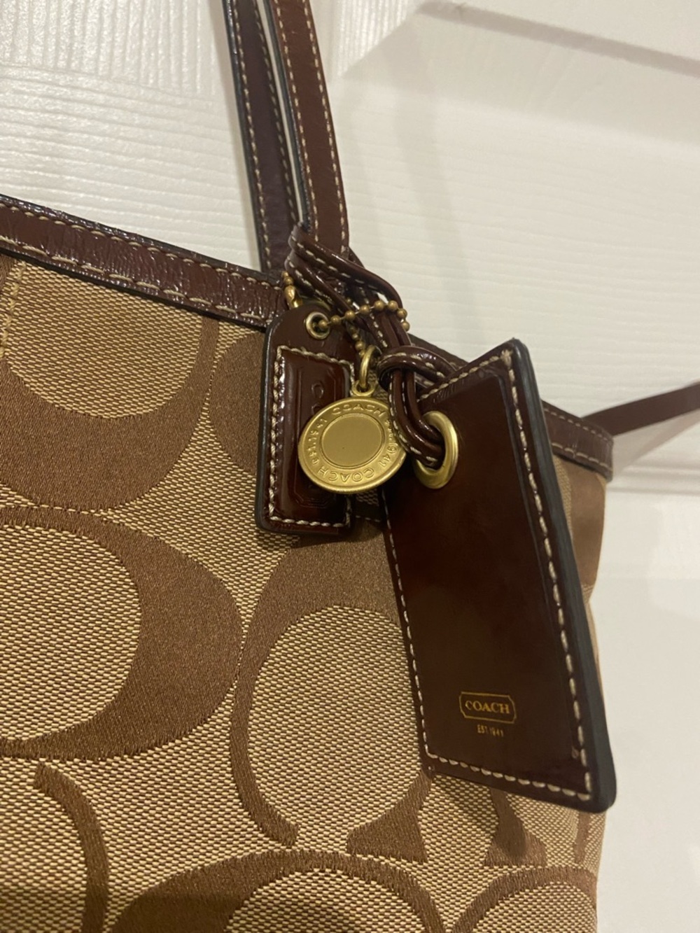 Coach project Tan and Brown Signature Canvas Tote with Leather Accents